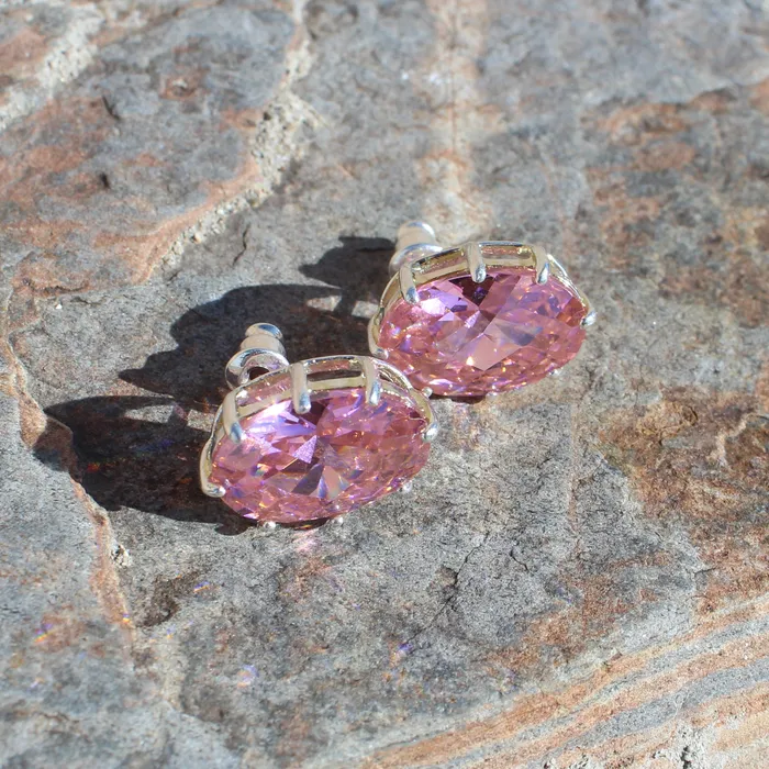 Earrings Alamode LOAS1369 Sterling Silver Earrings with AAA Grade CZ in Pink