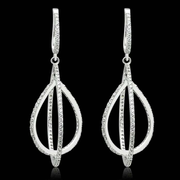 Earrings Alamode TS055 Rhodium 925 Sterling Silver Earrings with AAA Grade CZ in Clear Earrings Alamode TS055 Rhodium 925 Sterling Silver Earrings with AAA Grade CZ in Clear