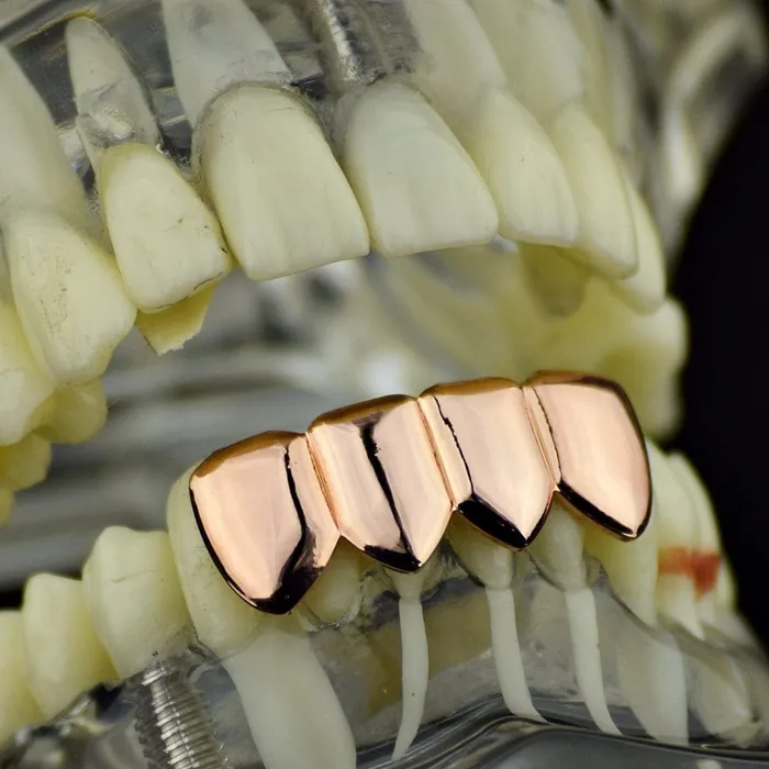 Earrings Bling Cartel Admin 14K Rose Gold Plated Four Tooth Bottom Teeth Grillz