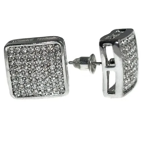 Earrings Bling Cartel Admin Rounded Square Iced Silver Tone Earrings