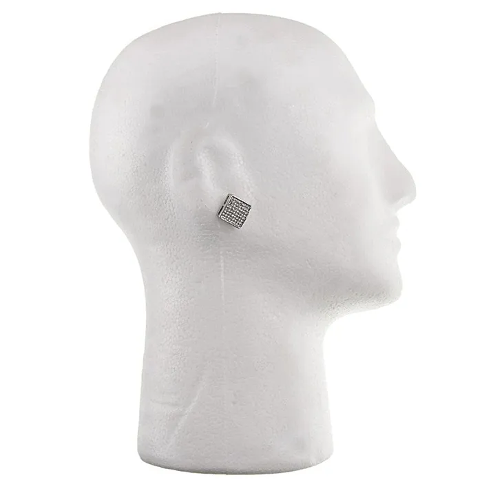 Earrings Bling Cartel Admin Rounded Square Iced Silver Tone Earrings