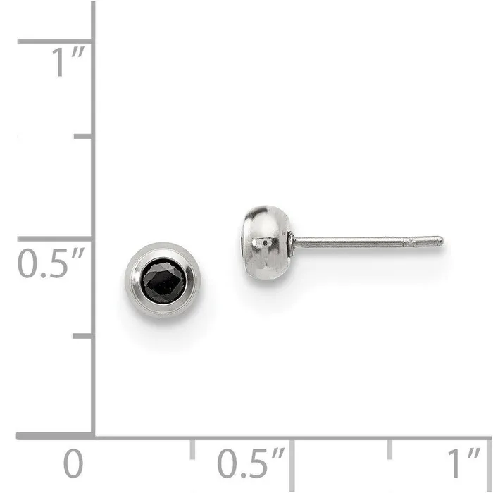 Earrings Chisel Stainless Steel Polished 3mm Bezel Black CZ Stud Post Earrings Earrings Chisel Stainless Steel Polished 3mm Bezel Black CZ Stud Post Earrings