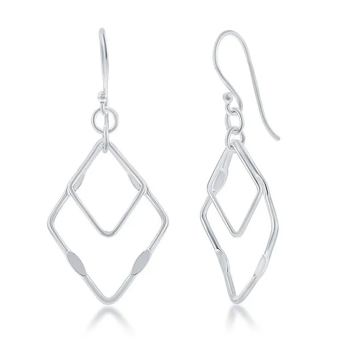Earrings Classic Sterling Silver Double Open Square Earrings