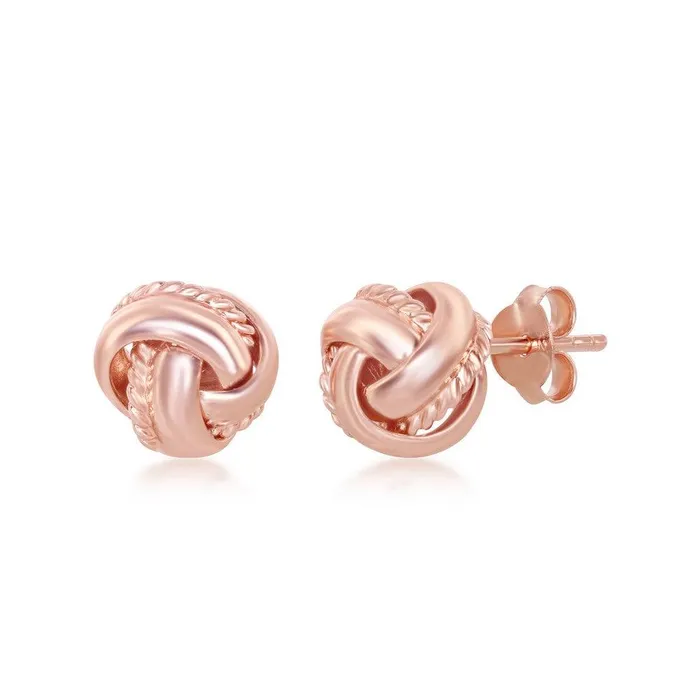 Earrings Classic Sterling Silver Rose GP Rope Border Love Knot Stud Earrings Earrings Classic Sterling Silver Rose GP Rope Border Love Knot Stud Earrings