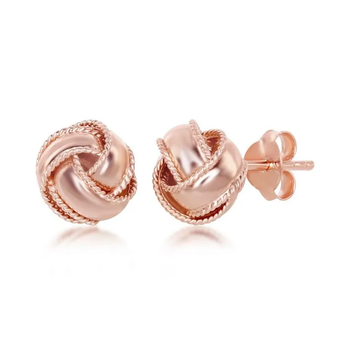 Earrings Classic Sterling Silver Rose GP Rope Love Knot Stud Earrings