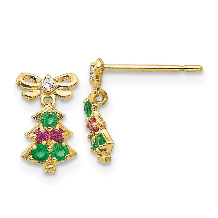 Earrings Jewelry Madi K Kids 14k CZ Christmas Tree Dangle Post Earrings