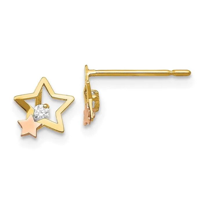 Earrings Madi K Kids 14k Yellow Rose Gold CZ Star Post Earrings Jewelry