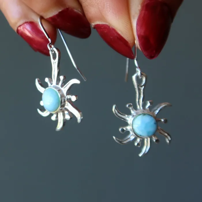 Earrings Satin Crystals Larimar Earrings Fun in the Sun Gems Sterling Silver