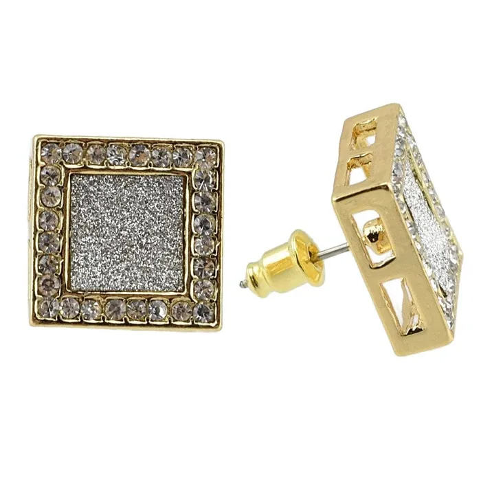 Earrings Square Gold Finish Iced Glitter Earrings 15MM Bling Cartel Admin