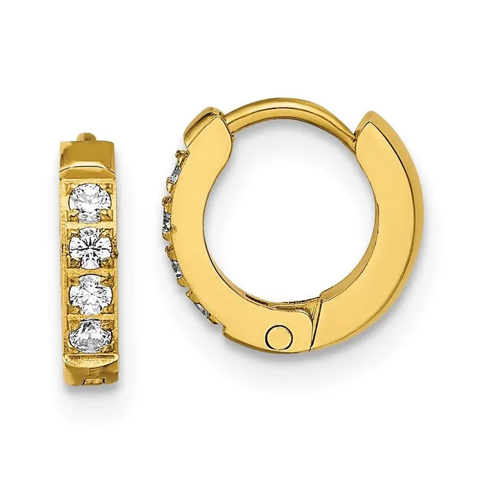 Earrings Stainless Steel Polished Yellow IP wPreciosa Crystal Hinged Hoop Earrings Chisel Earrings Stainless Steel Polished Yellow IP wPreciosa Crystal Hinged Hoop Earrings Chisel