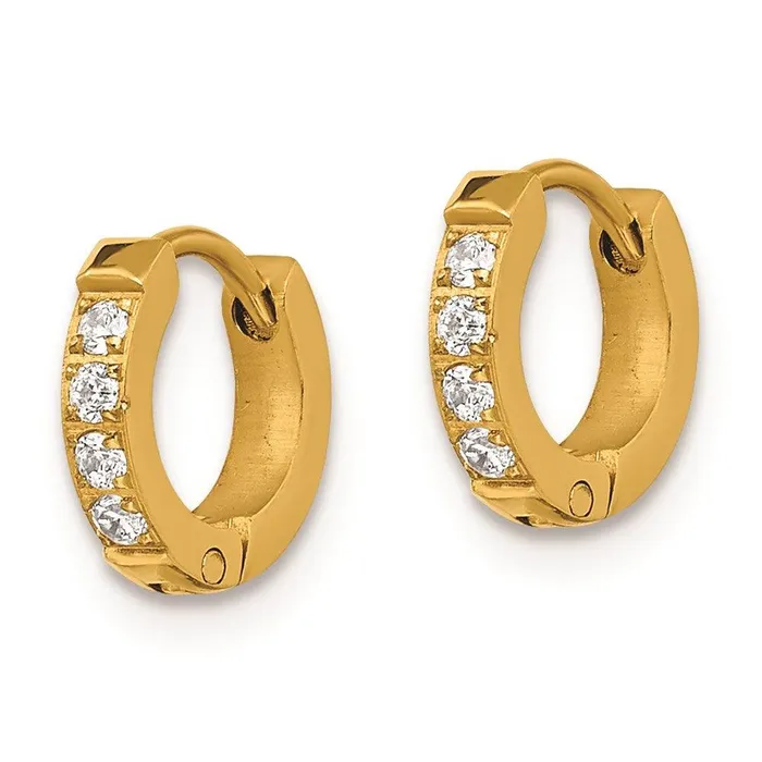 Earrings Stainless Steel Polished Yellow IP wPreciosa Crystal Hinged Hoop Earrings Chisel Earrings Stainless Steel Polished Yellow IP wPreciosa Crystal Hinged Hoop Earrings Chisel