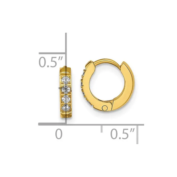 Earrings Stainless Steel Polished Yellow IP wPreciosa Crystal Hinged Hoop Earrings Chisel Earrings Stainless Steel Polished Yellow IP wPreciosa Crystal Hinged Hoop Earrings Chisel
