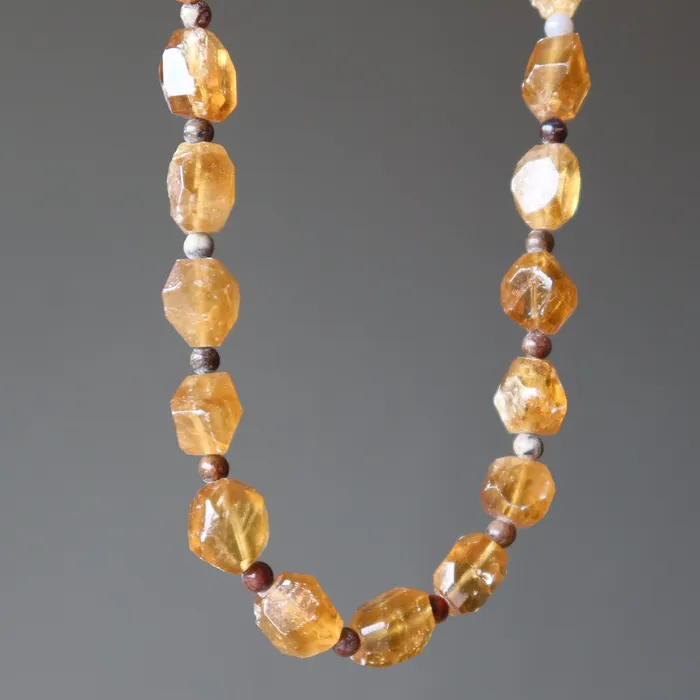 Honey Calcite Necklace Ambrosia Pietersite Yellow Gem Satin Crystals Necklaces