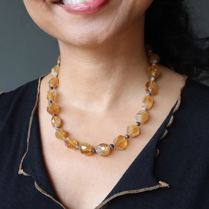 Honey Calcite Necklace Ambrosia Pietersite Yellow Gem Satin Crystals Necklaces