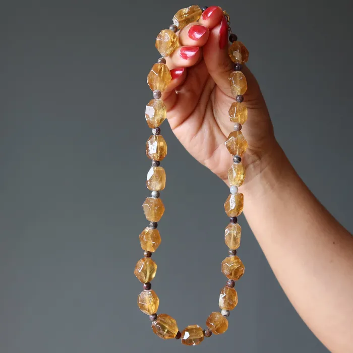 Honey Calcite Necklace Ambrosia Pietersite Yellow Gem Satin Crystals Necklaces
