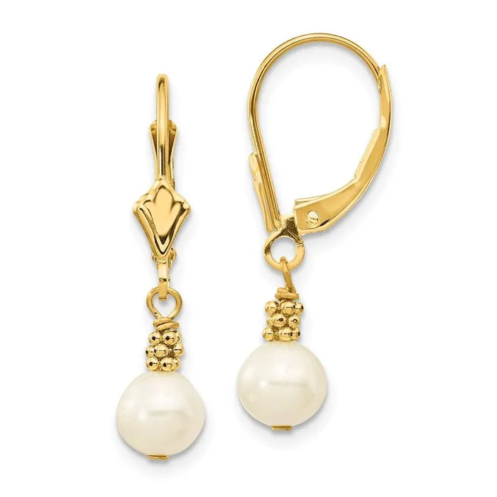 Jewelry Earrings 14K 56mm White Semiround Freshwater Cultured Pearl Leverback Earrings Jewelry Earrings 14K 56mm White Semiround Freshwater Cultured Pearl Leverback Earrings