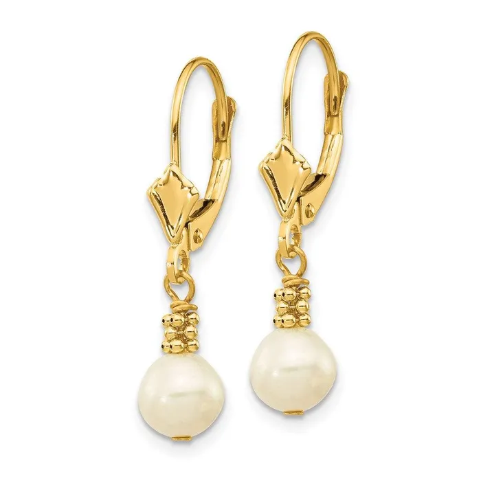 Jewelry Earrings 14K 56mm White Semiround Freshwater Cultured Pearl Leverback Earrings Jewelry Earrings 14K 56mm White Semiround Freshwater Cultured Pearl Leverback Earrings