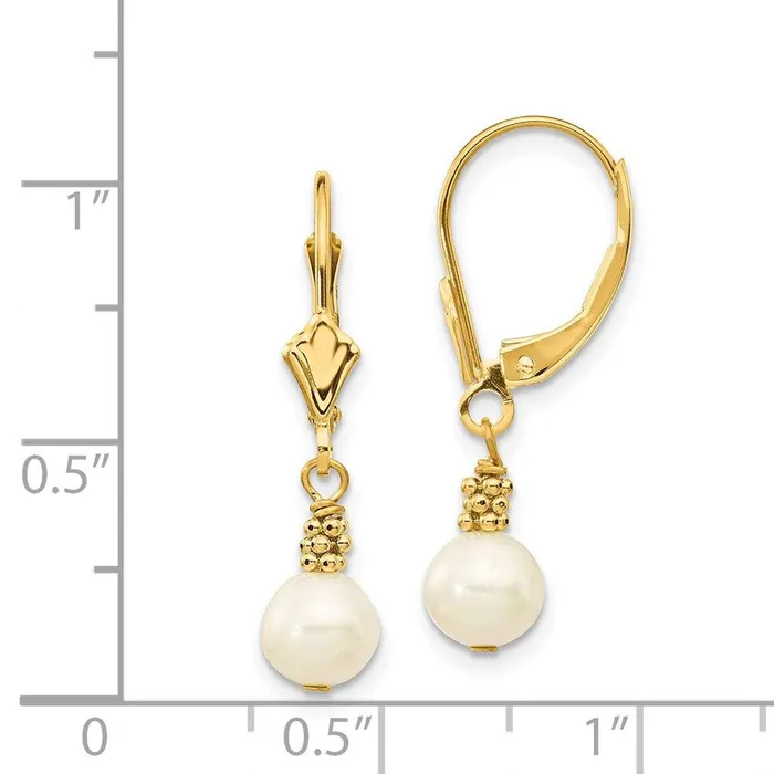 Jewelry Earrings 14K 56mm White Semiround Freshwater Cultured Pearl Leverback Earrings Jewelry Earrings 14K 56mm White Semiround Freshwater Cultured Pearl Leverback Earrings