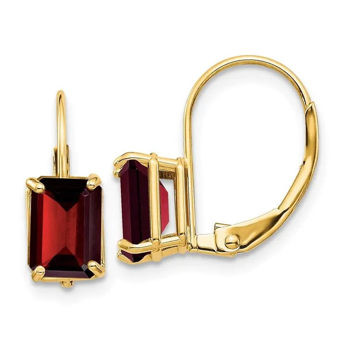 Jewelry Earrings 14k 7x5mm Emerald Cut Garnet Leverback Earrings