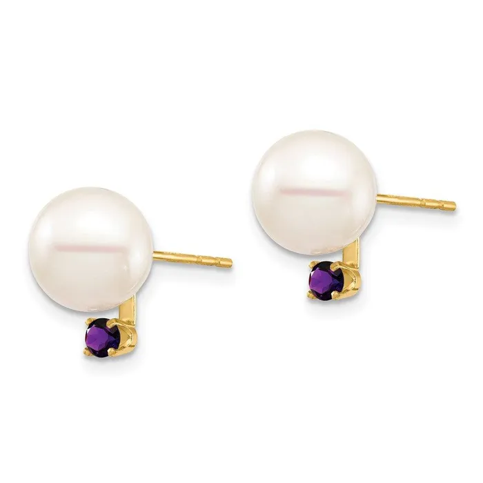 Jewelry Earrings 14K 885mm White Round Freshwater Cultured Pearl Amethyst Post Earrings Jewelry Earrings 14K 885mm White Round Freshwater Cultured Pearl Amethyst Post Earrings