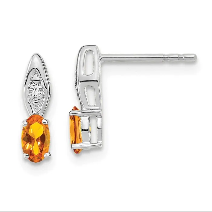 Jewelry Earrings 14k White Gold Citrine Diamond Earring