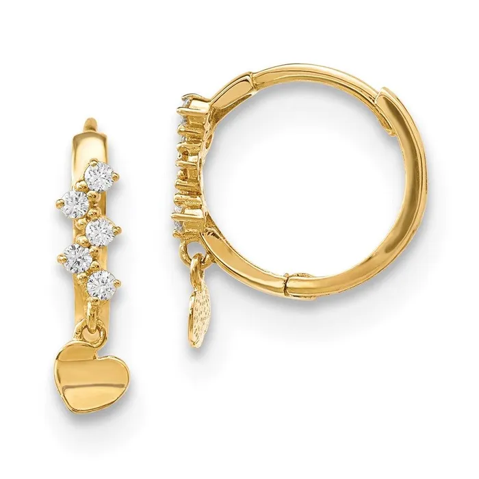 Jewelry Earrings Madi K Kids 14k CZ Heart Dangle Hinged Hoop Earrings