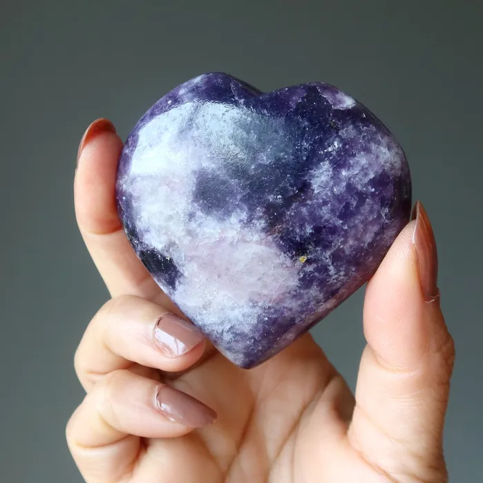 Lepidolite Heart Miracle Meditation Divine Purple Stone Satin Crystals Necklaces