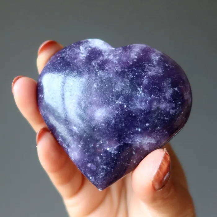 Lepidolite Heart Miracle Meditation Divine Purple Stone Satin Crystals Necklaces