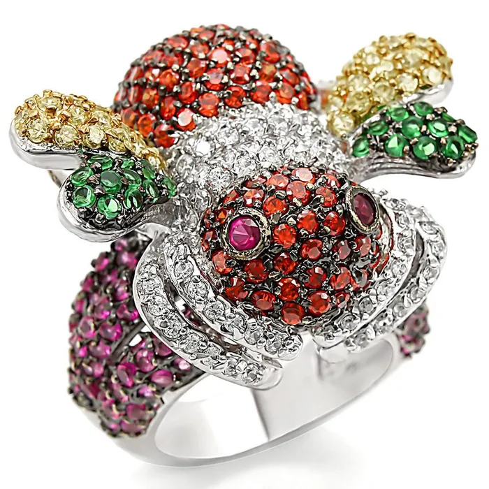 LO1329 RhodiumGold Ruthenium Brass Ring with Synthetic Corundum in Ruby Alamode Rings