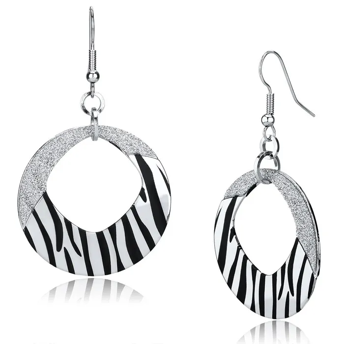 LO2702 Rhodium Iron Earrings with Epoxy in Jet Alamode Earrings