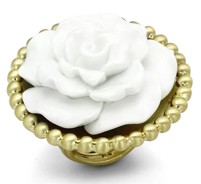LO3660 Gold Brush Brass Ring with Synthetic Synthetic Stone in White Alamode Rings LO3660 Gold Brush Brass Ring with Synthetic Synthetic Stone in White Alamode Rings