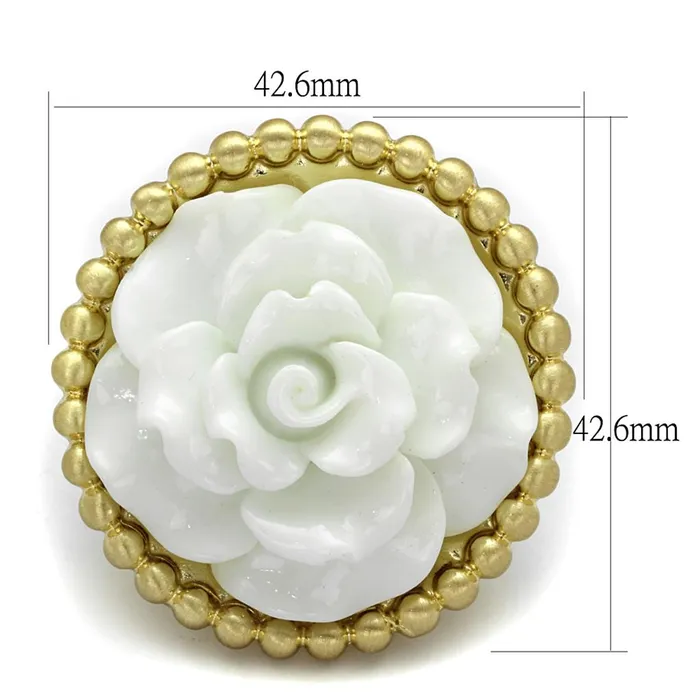 LO3660 Gold Brush Brass Ring with Synthetic Synthetic Stone in White Alamode Rings