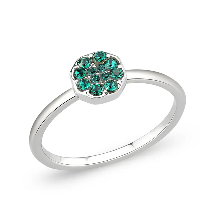 LO4765 Rhodium Brass Ring with Top Grade Crystal in Emerald Alamode Rings