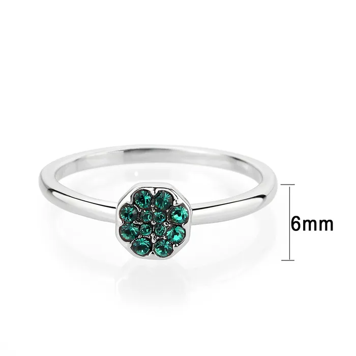 LO4765 Rhodium Brass Ring with Top Grade Crystal in Emerald Alamode Rings