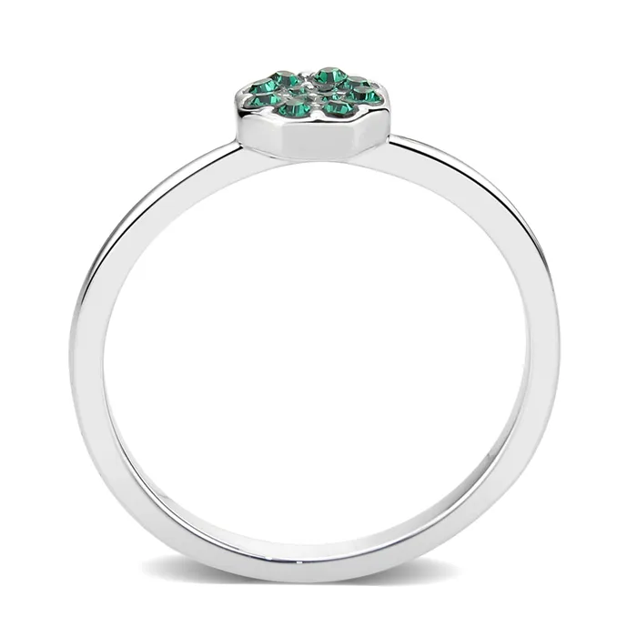 LO4765 Rhodium Brass Ring with Top Grade Crystal in Emerald Alamode Rings