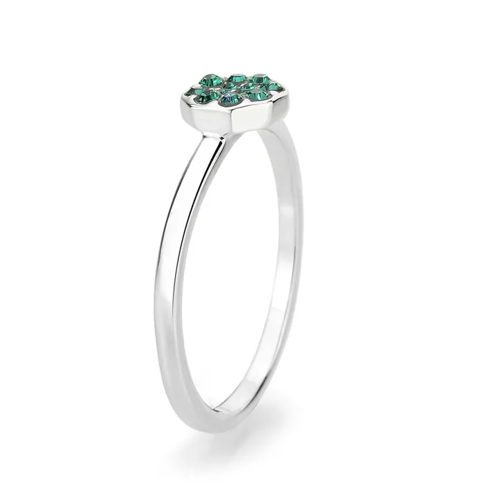 LO4765 Rhodium Brass Ring with Top Grade Crystal in Emerald Alamode Rings