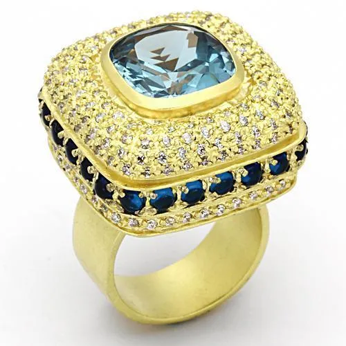 LOA860 Matte Gold Brass Ring with Synthetic Spinel in London Blue Alamode Rings LOA860 Matte Gold Brass Ring with Synthetic Spinel in London Blue Alamode Rings