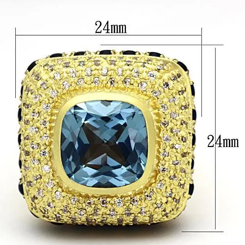 LOA860 Matte Gold Brass Ring with Synthetic Spinel in London Blue Alamode Rings