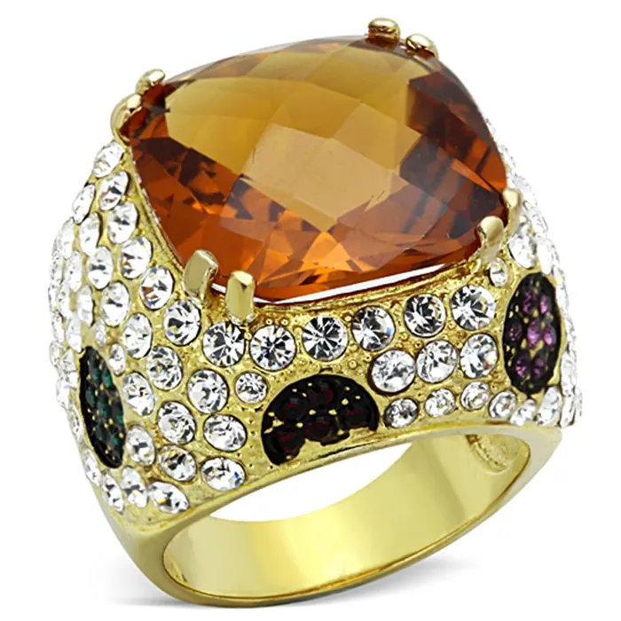 LOS769 Gold 925 Sterling Silver Ring with Synthetic Synthetic Glass in Champagne Alamode Rings LOS769 Gold 925 Sterling Silver Ring with Synthetic Synthetic Glass in Champagne Alamode Rings