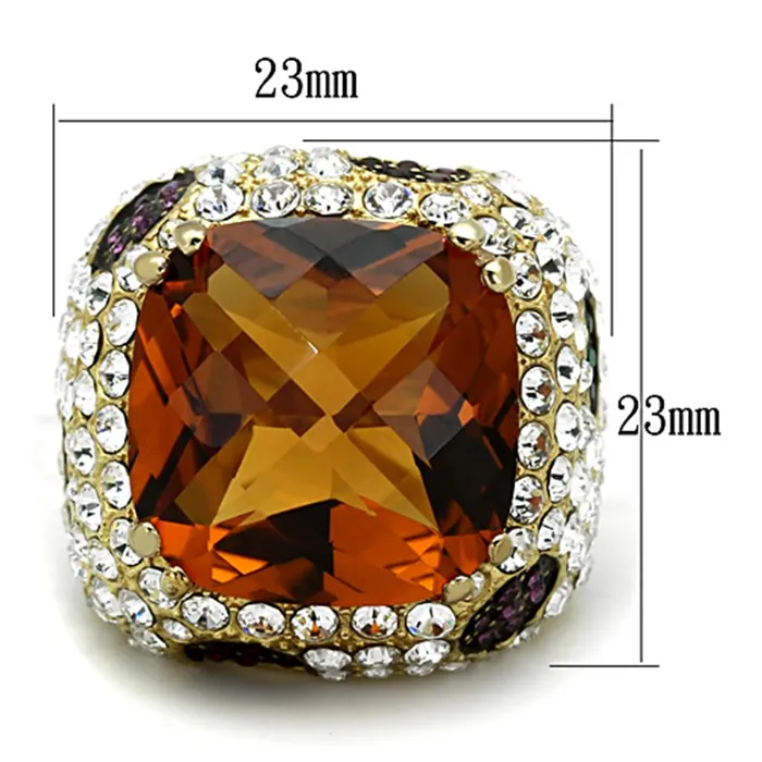 LOS769 Gold 925 Sterling Silver Ring with Synthetic Synthetic Glass in Champagne Alamode Rings