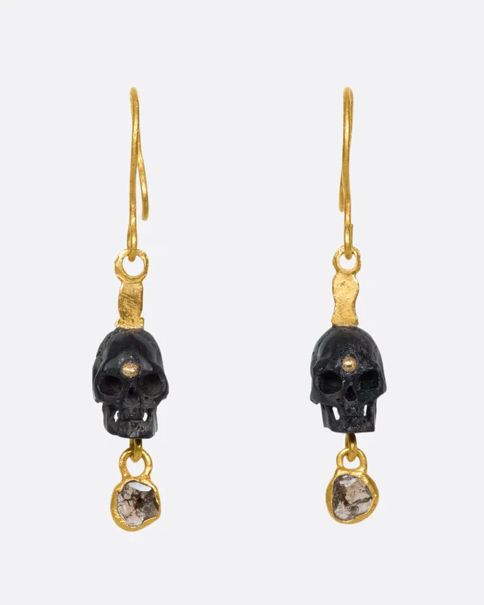 LOU ZELDIS Earrings Black Wood Skull Earrings