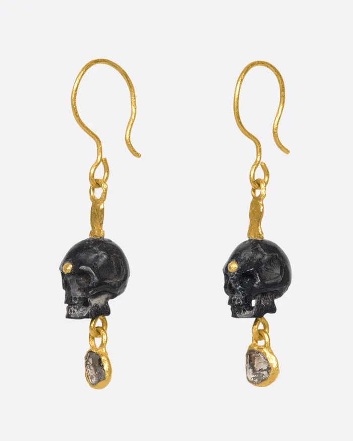 LOU ZELDIS Earrings Black Wood Skull Earrings