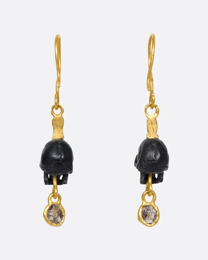 LOU ZELDIS Earrings Black Wood Skull Earrings