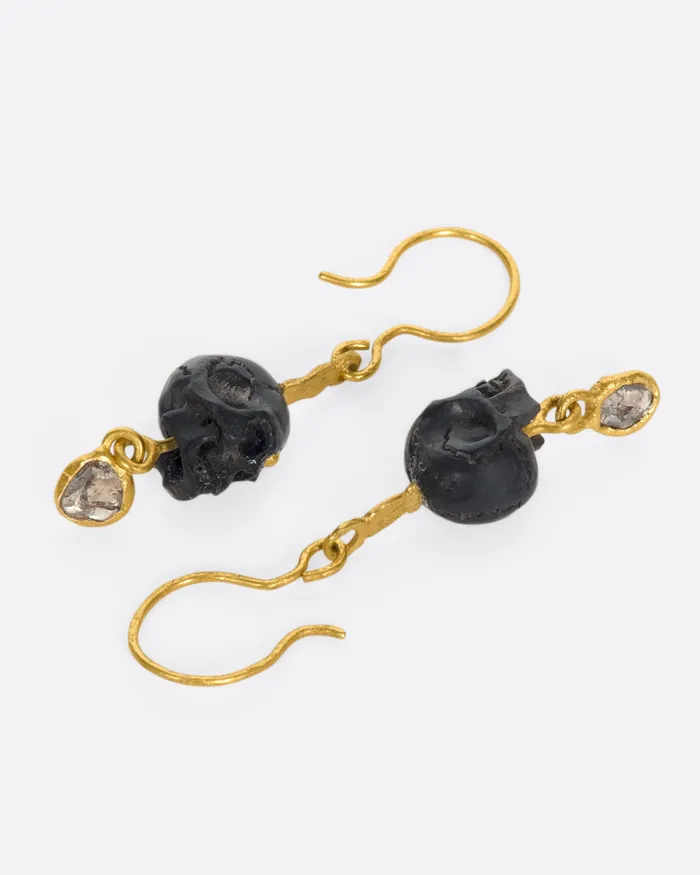 LOU ZELDIS Earrings Black Wood Skull Earrings