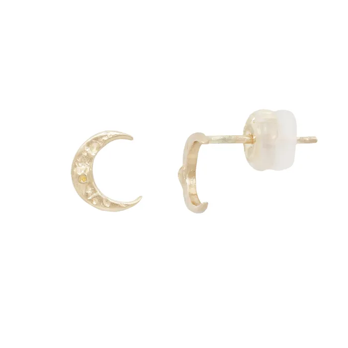 Luana Coonen Tiny Gold Crescent Moon Studs Earrings