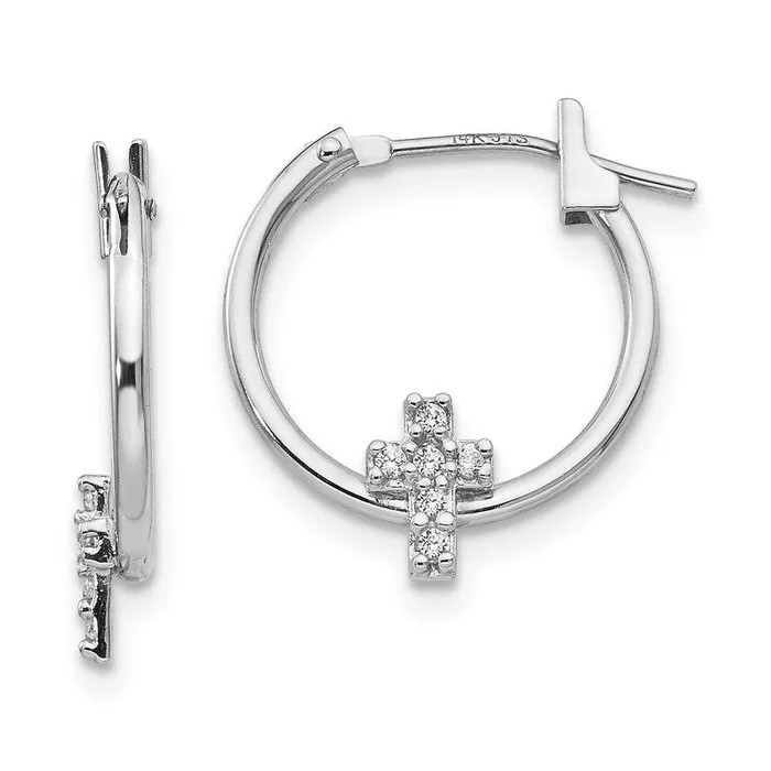 Madi K Kids 14k White Gold CZ Cross Hoop Earrings Jewelry Earrings
