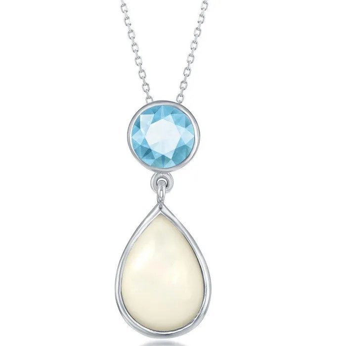 Necklaces Classic Sterling Silver Blue Topaz with MOP Pendant