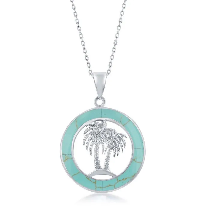 Necklaces Classic Sterling Silver Palm Trees Circle Pendant Chain