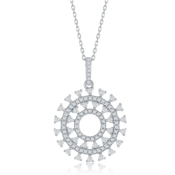 Necklaces Classic Sterling Silver Sun Design CZ Pendant