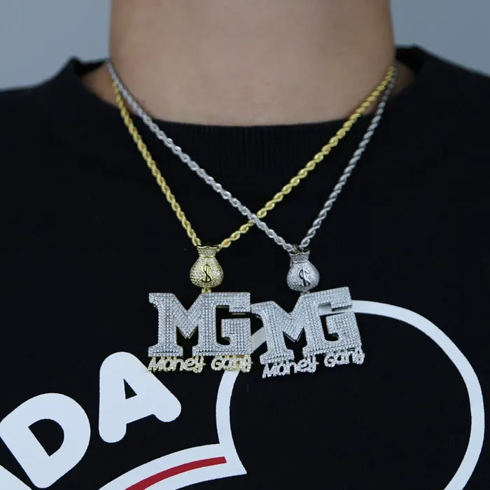 Necklaces Iced Out Money Gang Badge Pendant Chain VVS Jewelry